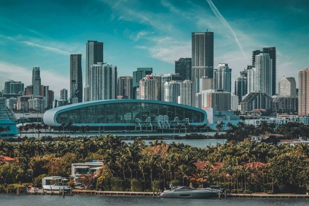 Norwegian Cruise Line Terminal B at PortMiami with the Downtown Miami skyline